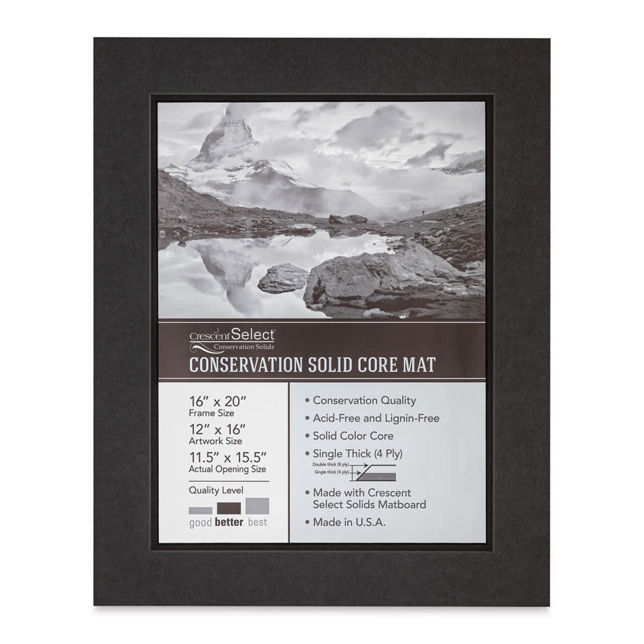 Crescent Select Conservation Solids Pre-Cut Double Mat - Dark Gray/Deep Black, 4 ply, 16" x 20"